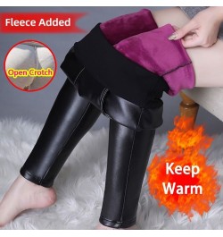 Woman Winter Open Crotch Sexy Black Leggings Fleece Added Pockets Gothic Hot Pants Gym Fitness Plus Erotic Crotchless Clubwea...