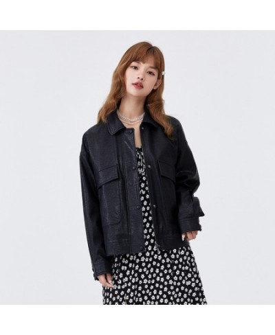 Jacket Women Texture Retro 2023 Autumn New Style Ladies Loose Pu Imitation Leather Sweet Cool Black Jacket Popular $85.68 - J...