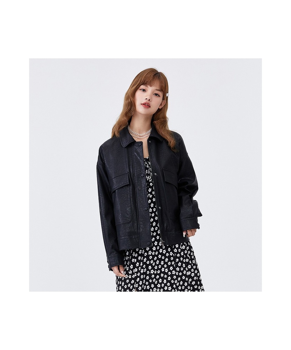 Jacket Women Texture Retro 2023 Autumn New Style Ladies Loose Pu Imitation Leather Sweet Cool Black Jacket Popular $85.68 - J...