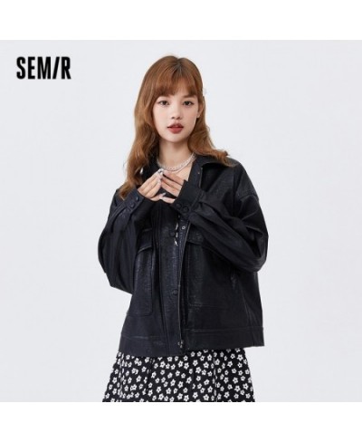 Jacket Women Texture Retro 2023 Autumn New Style Ladies Loose Pu Imitation Leather Sweet Cool Black Jacket Popular $85.68 - J...