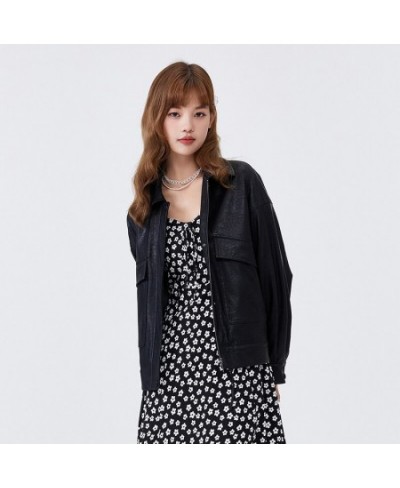 Jacket Women Texture Retro 2023 Autumn New Style Ladies Loose Pu Imitation Leather Sweet Cool Black Jacket Popular $85.68 - J...