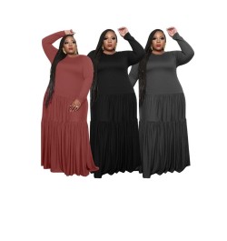 Plus size Long Gx21051 Fashion Soild Color Patchwork Maxi Loose Dress Fat Ladies Women Clothing Dresses $89.23 - Plus Size Cl...