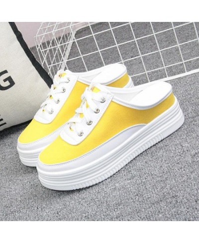 Summer Hollow Half Slippers Female 2022 New Thick Bottom Inner Increase 7cm Without Heel White One Pedal Half Sneakers $66.20...