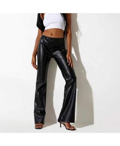 Women's Casual PU Long Pants Middle-Waisted Solid Color Loose Fit Simple Trousers Street Style Flared Pants Black/Pink $36.46...