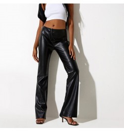 Women's Casual PU Long Pants Middle-Waisted Solid Color Loose Fit Simple Trousers Street Style Flared Pants Black/Pink $36.46...