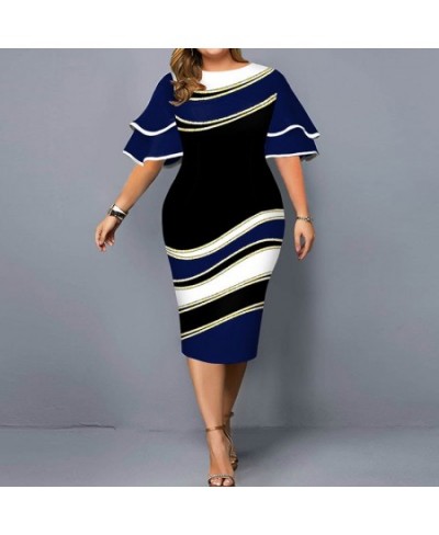 Plus Size Women Clothes Butterfly Sleeve Midi Dress Ladies Printing Casual Corset Temperament O-neck Striped Sexy Party Dress...
