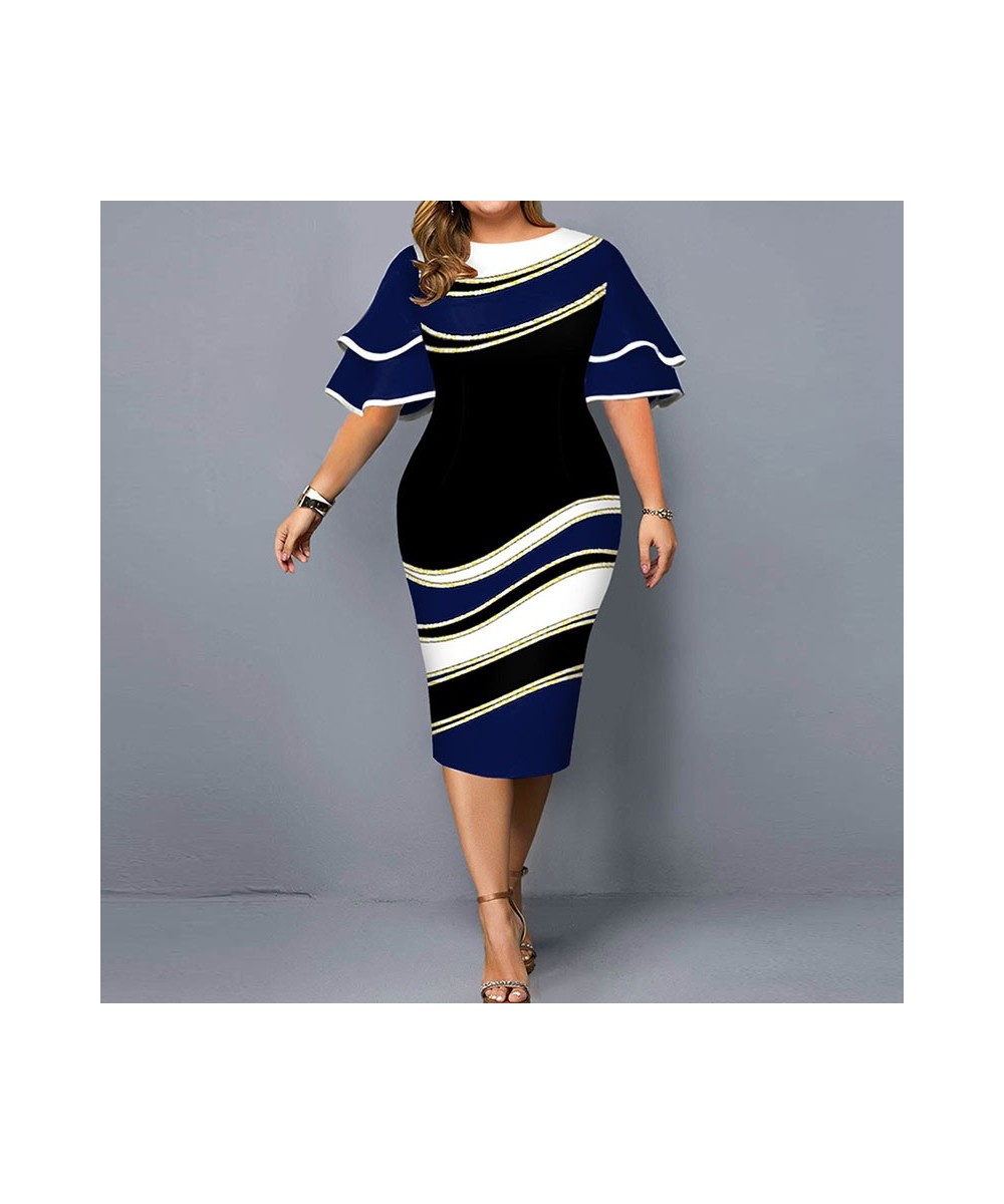 Plus Size Women Clothes Butterfly Sleeve Midi Dress Ladies Printing Casual Corset Temperament O-neck Striped Sexy Party Dress...