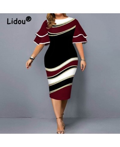 Plus Size Women Clothes Butterfly Sleeve Midi Dress Ladies Printing Casual Corset Temperament O-neck Striped Sexy Party Dress...