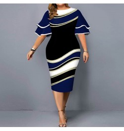 Plus Size Women Clothes Butterfly Sleeve Midi Dress Ladies Printing Casual Corset Temperament O-neck Striped Sexy Party Dress...