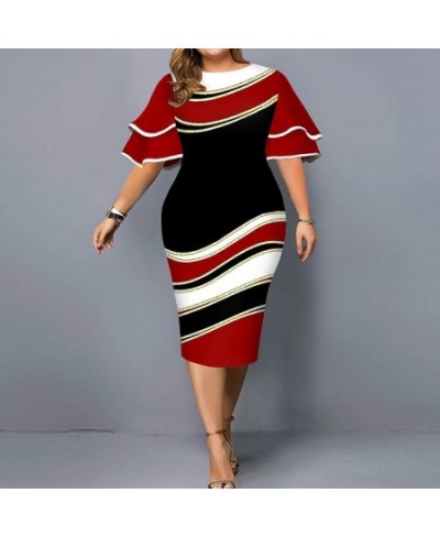 Plus Size Women Clothes Butterfly Sleeve Midi Dress Ladies Printing Casual Corset Temperament O-neck Striped Sexy Party Dress...