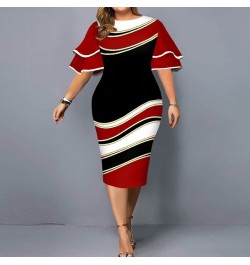 Plus Size Women Clothes Butterfly Sleeve Midi Dress Ladies Printing Casual Corset Temperament O-neck Striped Sexy Party Dress...