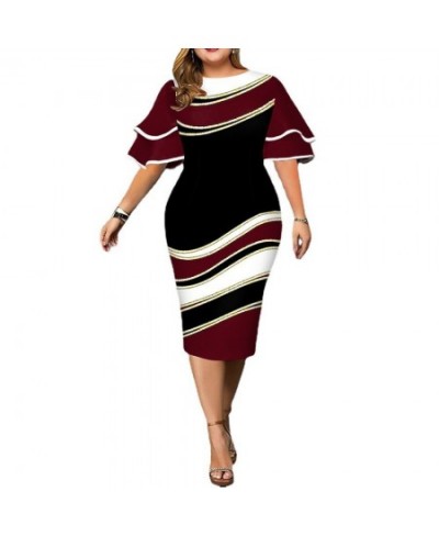 Plus Size Women Clothes Butterfly Sleeve Midi Dress Ladies Printing Casual Corset Temperament O-neck Striped Sexy Party Dress...