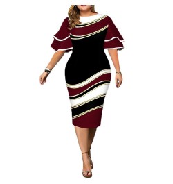 Plus Size Women Clothes Butterfly Sleeve Midi Dress Ladies Printing Casual Corset Temperament O-neck Striped Sexy Party Dress...