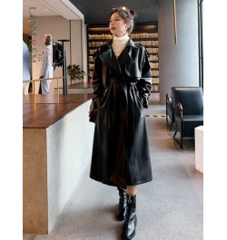 Fashion Women's Long PU Leather Trench Coat With Belt Lady Windbreaker Waterpoof Female Outerwear Autumn Black 2R3889 $105.23...