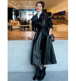 Fashion Women's Long PU Leather Trench Coat With Belt Lady Windbreaker Waterpoof Female Outerwear Autumn Black 2R3889 $105.23...