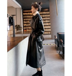 Fashion Women's Long PU Leather Trench Coat With Belt Lady Windbreaker Waterpoof Female Outerwear Autumn Black 2R3889 $105.23...