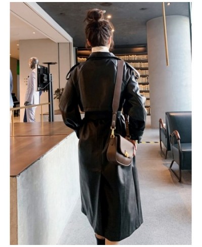 Fashion Women's Long PU Leather Trench Coat With Belt Lady Windbreaker Waterpoof Female Outerwear Autumn Black 2R3889 $105.23...