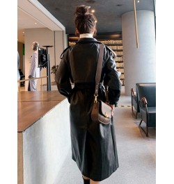 Fashion Women's Long PU Leather Trench Coat With Belt Lady Windbreaker Waterpoof Female Outerwear Autumn Black 2R3889 $105.23...