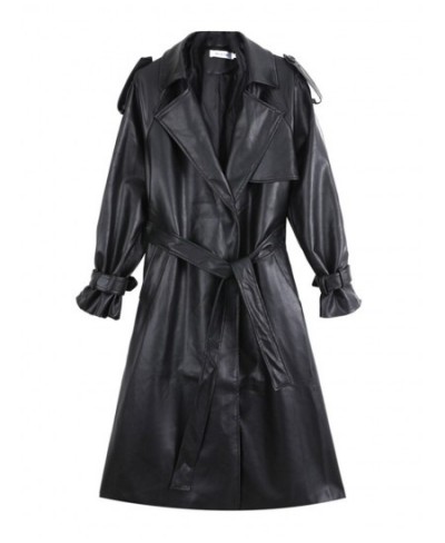 Fashion Women's Long PU Leather Trench Coat With Belt Lady Windbreaker Waterpoof Female Outerwear Autumn Black 2R3889 $105.23...