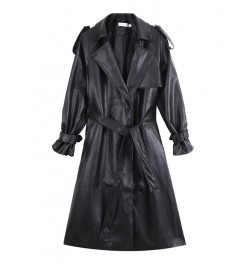 Fashion Women's Long PU Leather Trench Coat With Belt Lady Windbreaker Waterpoof Female Outerwear Autumn Black 2R3889 $105.23...