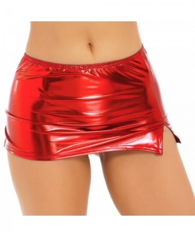 Sexy Mini Skirts Womens Bar Rave Clubwear for Pole Dancing Shiny Metallic Faux Leather Split Mini Skirt Low Waist Mini Skirts...