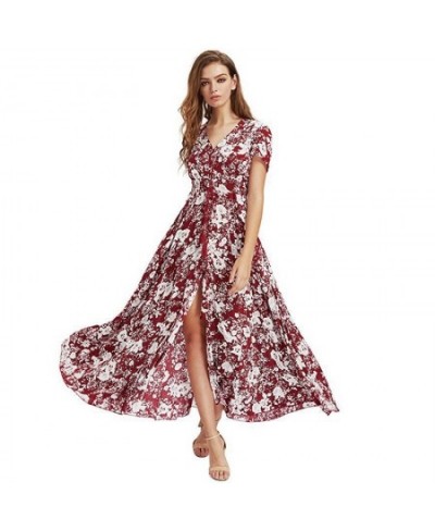 The New 2023 Bohemian National Wind Patterns on Holiday Wind Restoring Ancient Ways V-neck Long Sexy Print Dress $40.52 - Dre...