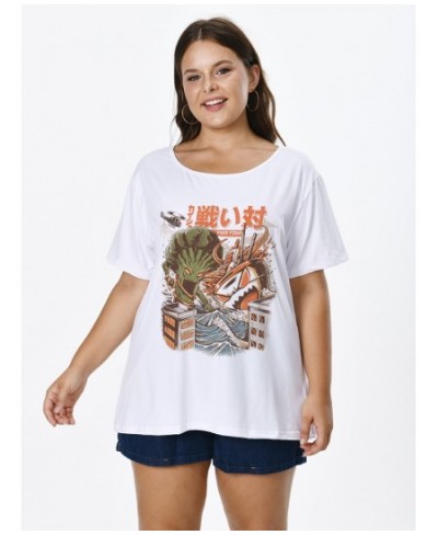 Plus Size Women T-shirt With Japan Anime Print O-neck Short Sleeve Tops for FEMMES Large Tunics Blouses Mujeres Talla 2206080...