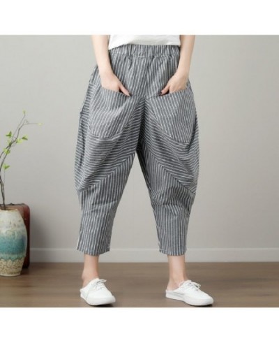 Casual Fashion Elastic Waist Plaid Radish Pants Women's Clothing Loose Summer All-match Vintage Pockets Spliced Capri Pants $...