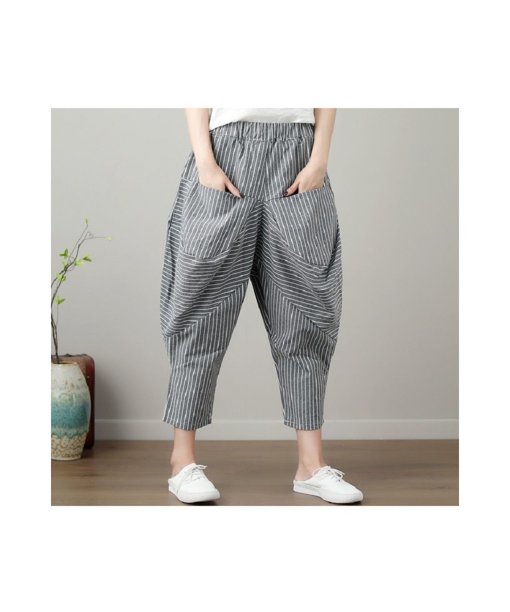 Casual Fashion Elastic Waist Plaid Radish Pants Women's Clothing Loose Summer All-match Vintage Pockets Spliced Capri Pants $...