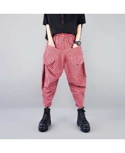 Casual Fashion Elastic Waist Plaid Radish Pants Women's Clothing Loose Summer All-match Vintage Pockets Spliced Capri Pants $...