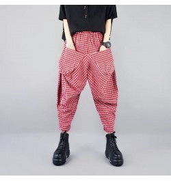 Casual Fashion Elastic Waist Plaid Radish Pants Women's Clothing Loose Summer All-match Vintage Pockets Spliced Capri Pants $...