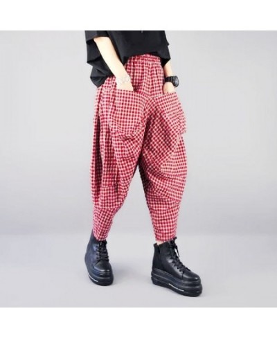 Casual Fashion Elastic Waist Plaid Radish Pants Women's Clothing Loose Summer All-match Vintage Pockets Spliced Capri Pants $...