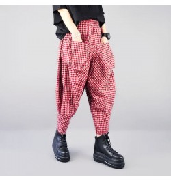 Casual Fashion Elastic Waist Plaid Radish Pants Women's Clothing Loose Summer All-match Vintage Pockets Spliced Capri Pants $...