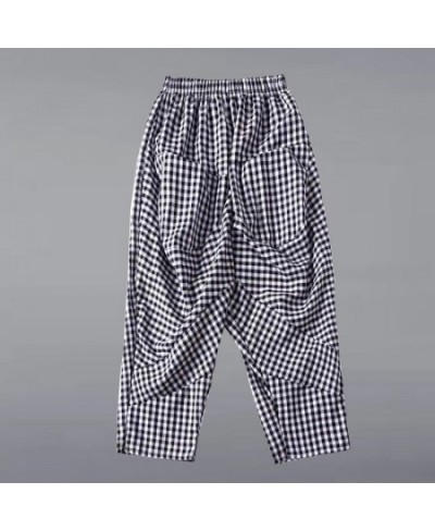 Casual Fashion Elastic Waist Plaid Radish Pants Women's Clothing Loose Summer All-match Vintage Pockets Spliced Capri Pants $...