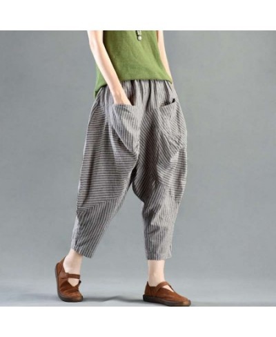 Casual Fashion Elastic Waist Plaid Radish Pants Women's Clothing Loose Summer All-match Vintage Pockets Spliced Capri Pants $...