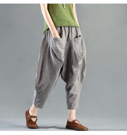 Casual Fashion Elastic Waist Plaid Radish Pants Women's Clothing Loose Summer All-match Vintage Pockets Spliced Capri Pants $...