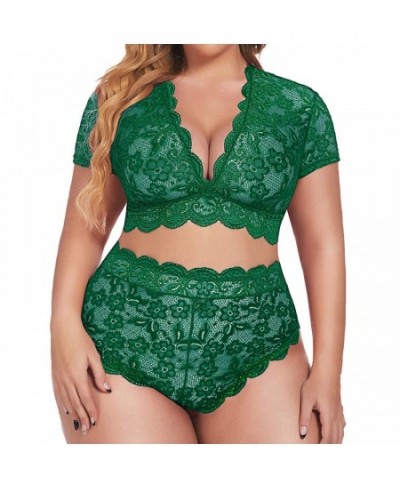 Plus Size Women's Underwear Sexy Lingerie V Neck High Waist Floral Lace Criss Cross Bra And Panty 2 Piece Set Women's lingeri...