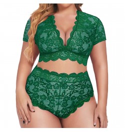 Plus Size Women's Underwear Sexy Lingerie V Neck High Waist Floral Lace Criss Cross Bra And Panty 2 Piece Set Women's lingeri...