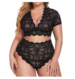 Plus Size Women's Underwear Sexy Lingerie V Neck High Waist Floral Lace Criss Cross Bra And Panty 2 Piece Set Women's lingeri...