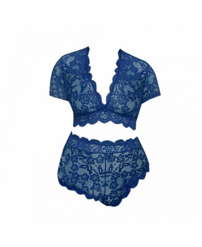 Plus Size Women's Underwear Sexy Lingerie V Neck High Waist Floral Lace Criss Cross Bra And Panty 2 Piece Set Women's lingeri...