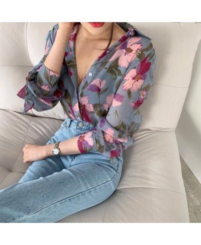 Spring Summer Casual Fashion Floral Print Long Sleeve Chiffon Shirt Women Sweet All-match Oversized Blouse Female Cardigan To...