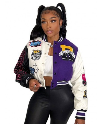 Women Splicing Color Contrast Short Jackets Female Y2K Single Breasted Baseball Coat Cropped 2023 Spring Streetwear Jackets $...