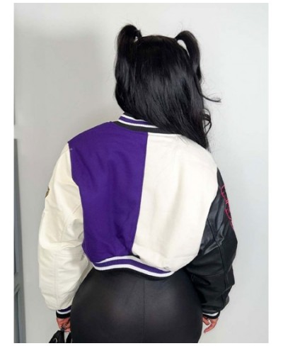 Women Splicing Color Contrast Short Jackets Female Y2K Single Breasted Baseball Coat Cropped 2023 Spring Streetwear Jackets $...