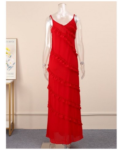 Elegant Ruffles Backless V Neck Maxi Dress For Women Sexy Camisole Split Slim Long Dresses 2023 Summer Lady Club Party Dress ...