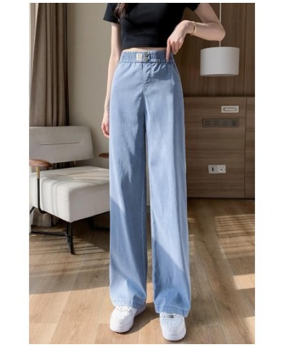 Spring Summer Thin Jeans Woman Casual Loose Wide Leg Pants Korean Fashion Ladies Elastic High Waist Straight Blue Trousers $4...