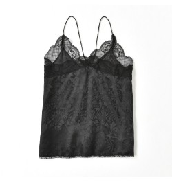 Women's Camisole Lace Trim Stiching Jacquard Tank Sleeveless Sexy Ladies 100% Silk Female Camis and Tops $59.14 - Tops & Tees