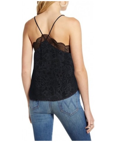 Women's Camisole Lace Trim Stiching Jacquard Tank Sleeveless Sexy Ladies 100% Silk Female Camis and Tops $59.14 - Tops & Tees