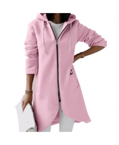 Fleece Outerwear Autumn Hooded Long Coat Women Zipper Hoodies Long Sleeve Jackets Solid Color Simple All-Match Sweatshirt $30...