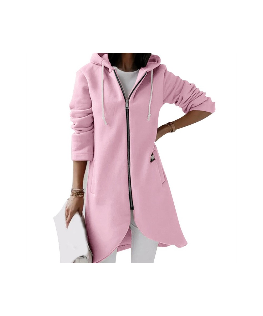 Fleece Outerwear Autumn Hooded Long Coat Women Zipper Hoodies Long Sleeve Jackets Solid Color Simple All-Match Sweatshirt $30...