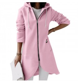 Fleece Outerwear Autumn Hooded Long Coat Women Zipper Hoodies Long Sleeve Jackets Solid Color Simple All-Match Sweatshirt $30...